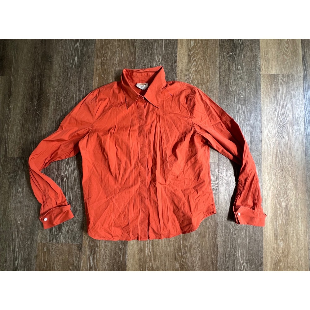 Talbots Button Down Shirt Womens Orange Stretch Long Sleeve Hidden Placket